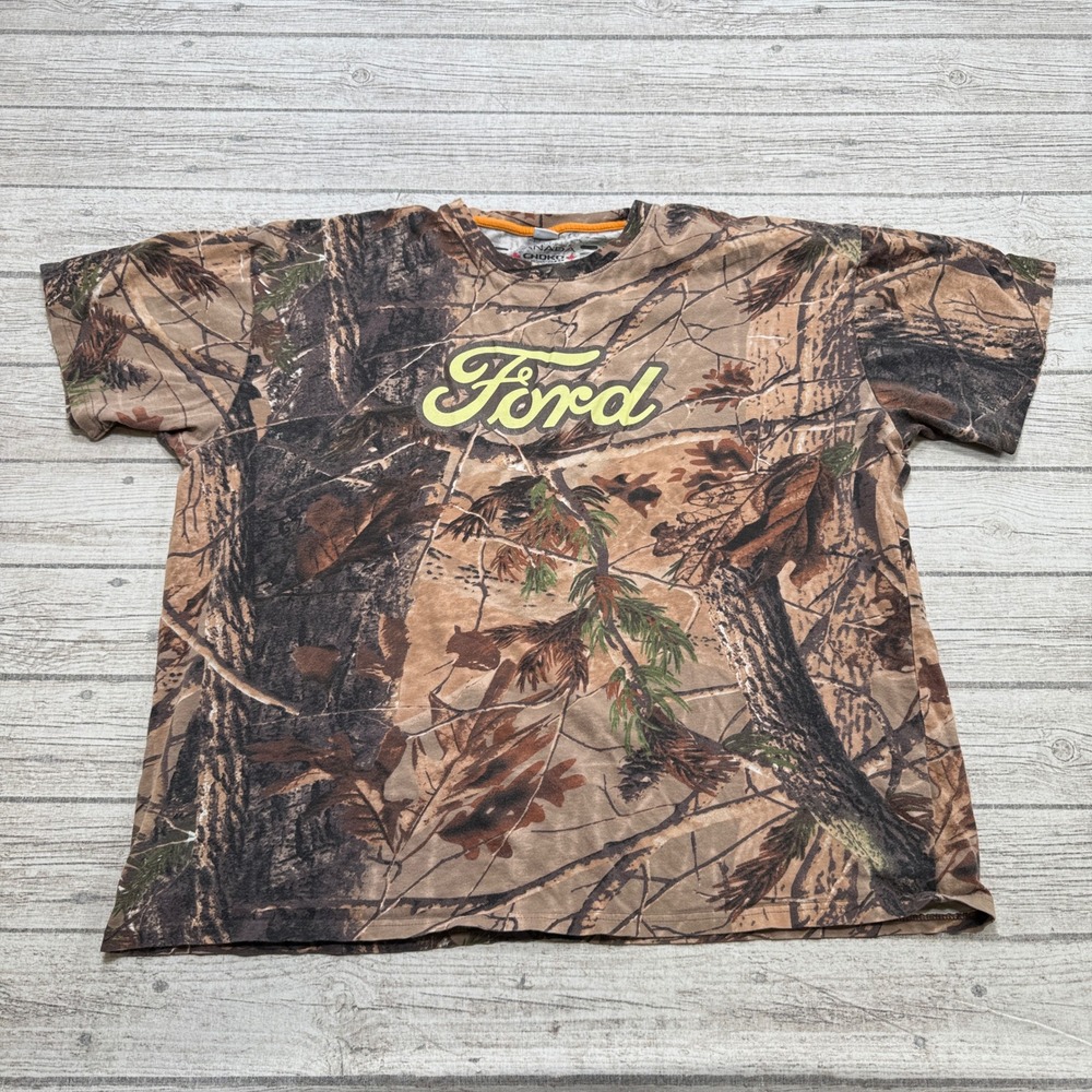 Choko Ford T-Shirt Mens 2XL Brown Camo Loose Fit Short Sleeve Moto Biker Outdoor